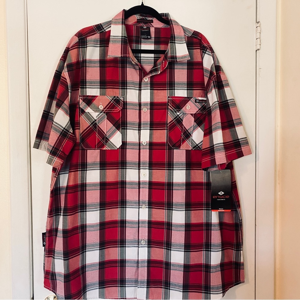 NWT Y2K Enyce Plaid Button Down Collar Shirt Red Black White 5X